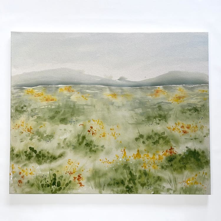 "Among the Wildflowers" - Original Painting in green by Holly Whitcomb
