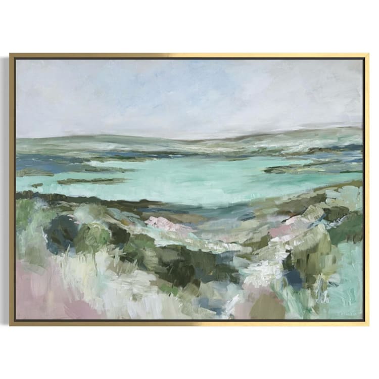 ""The Water Beyond the Hills" - 40 x 30 - Framed Original Painting" - Original Painting in multicolor by Sarah Mankin