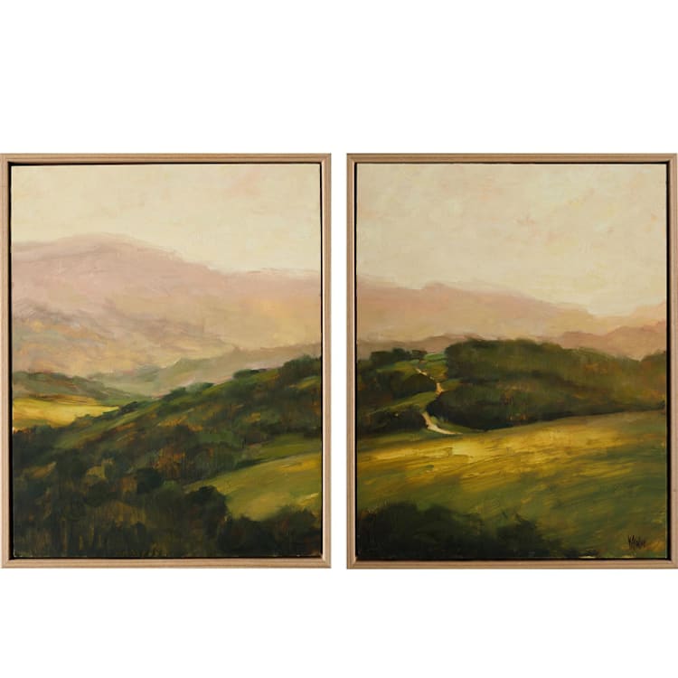 "Pink Hills" - Original Painting in green by Wendy Keller