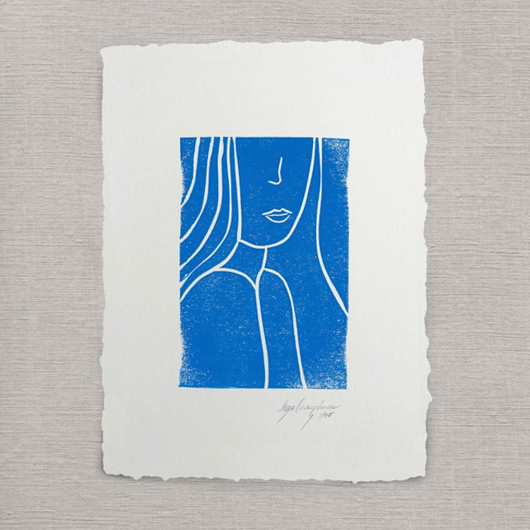"Girl in Blue" - Original Painting in blue by Maja Cunningham