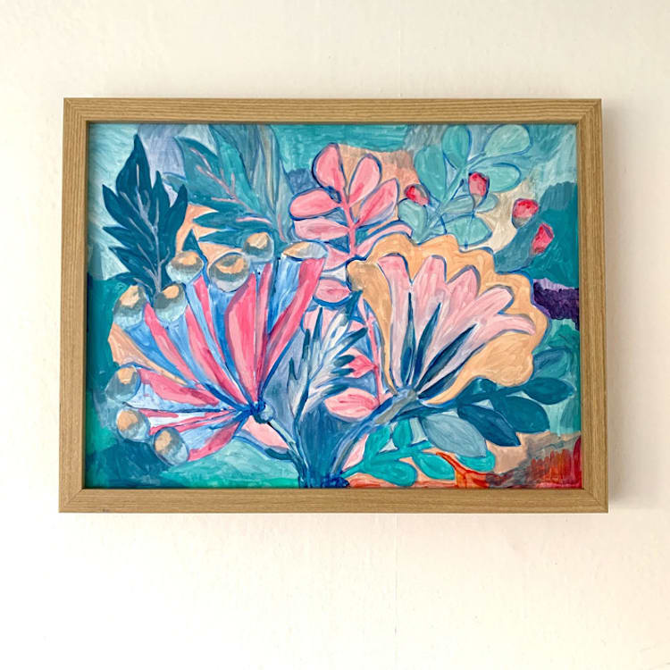"Garden delight 1" - Original Painting in blue by Nina Leth