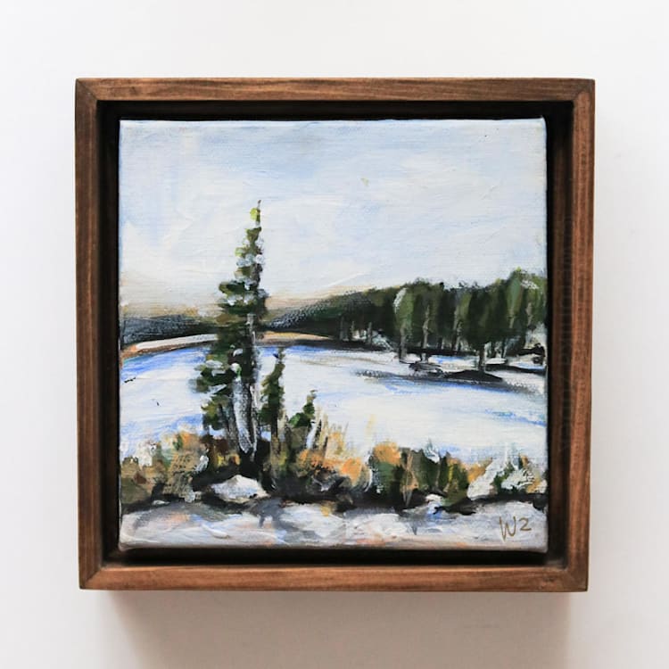 "Snowy Lake - Framed" - Original Painting in natural by Weronika Zubek