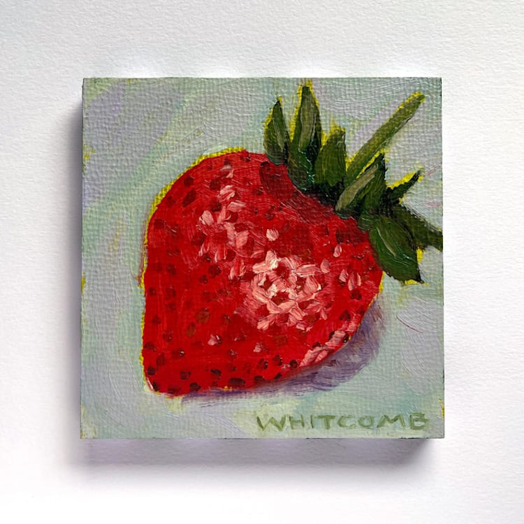 "Mini Strawberry Oil Painting" - Original Painting in multicolorassorted-colors by Holly Whitcomb