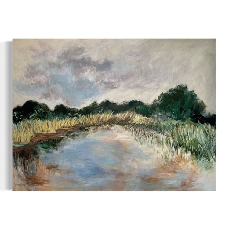 "Still Water, Soft Sky (40x30) - Original Painting" - Original Painting in multicolor by Sarah Mankin