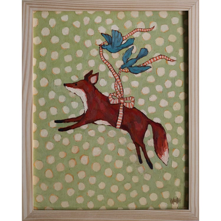 "Fox" - Original Painting in green by Wendy Keller