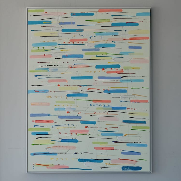 "Boats in a Bayside Breeze" - Original Painting in multicolor by Kathryn Kelly