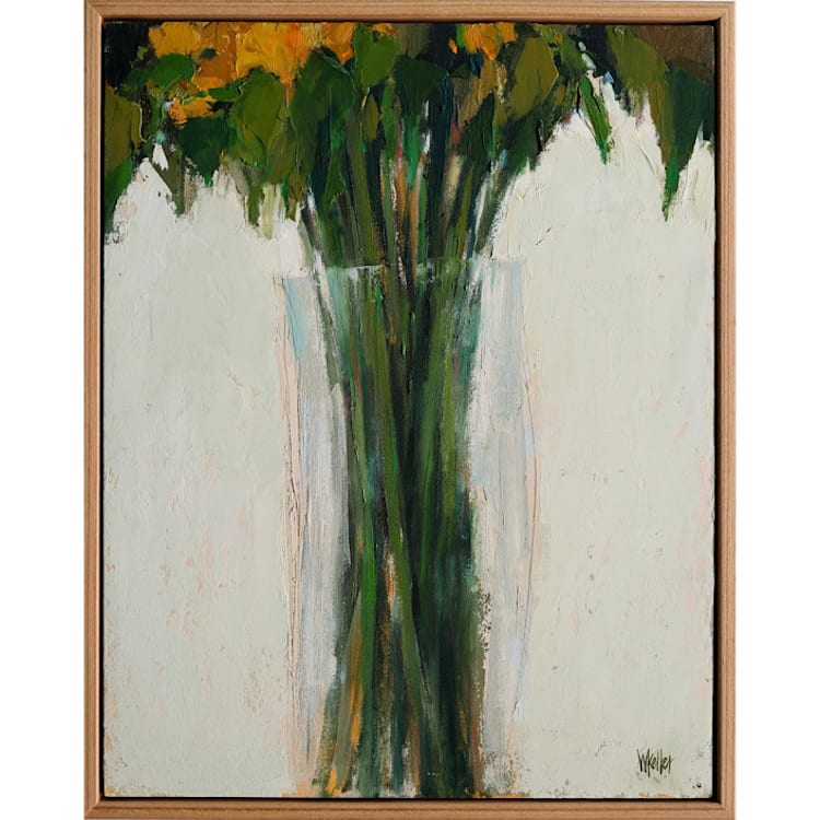 "Glass Vase Gold" - Original Painting in green by Wendy Keller