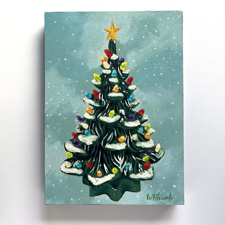 "Mini Oil Painting - Ceramic Christmas Tree" - Original Painting in multicolorassorted-colors by Holly Whitcomb