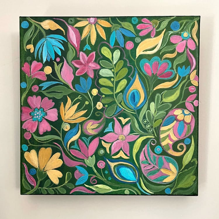 "spring meadow" - Original Painting in green by Devika Keskar