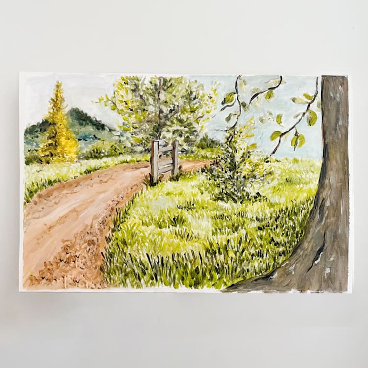 "Plein Air oil Painting in the Botanical Garden" - Original Painting in yellow by Lucrecia Caporale