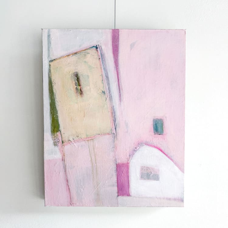 "Next Door" - Original Painting in pink by Karyn Denten