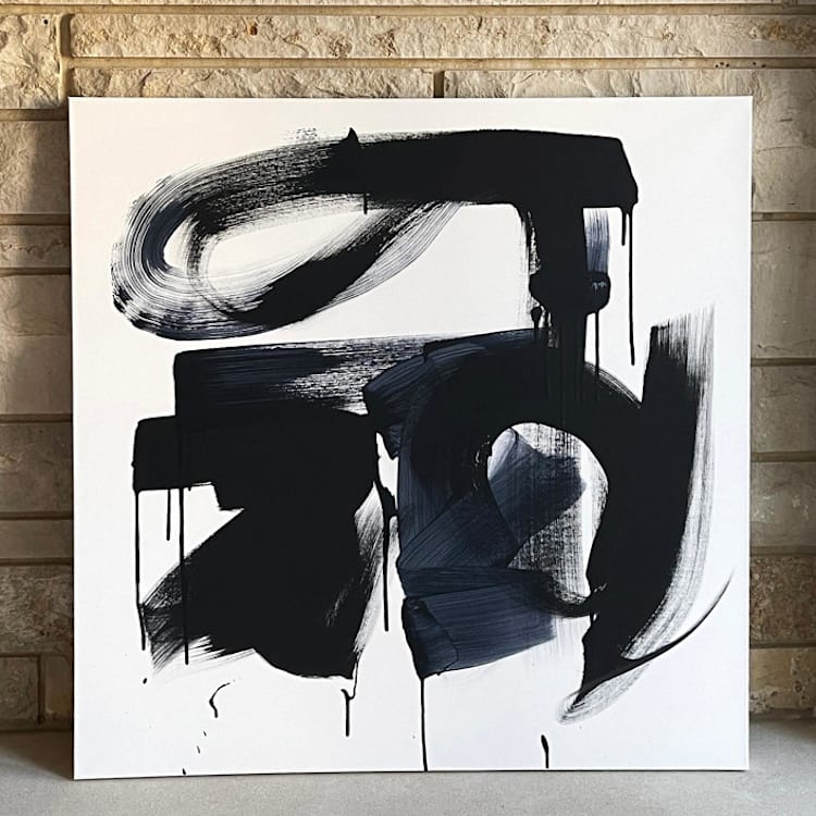 "scotch + ribbon" - Original Painting in black by bari wieselman schulman