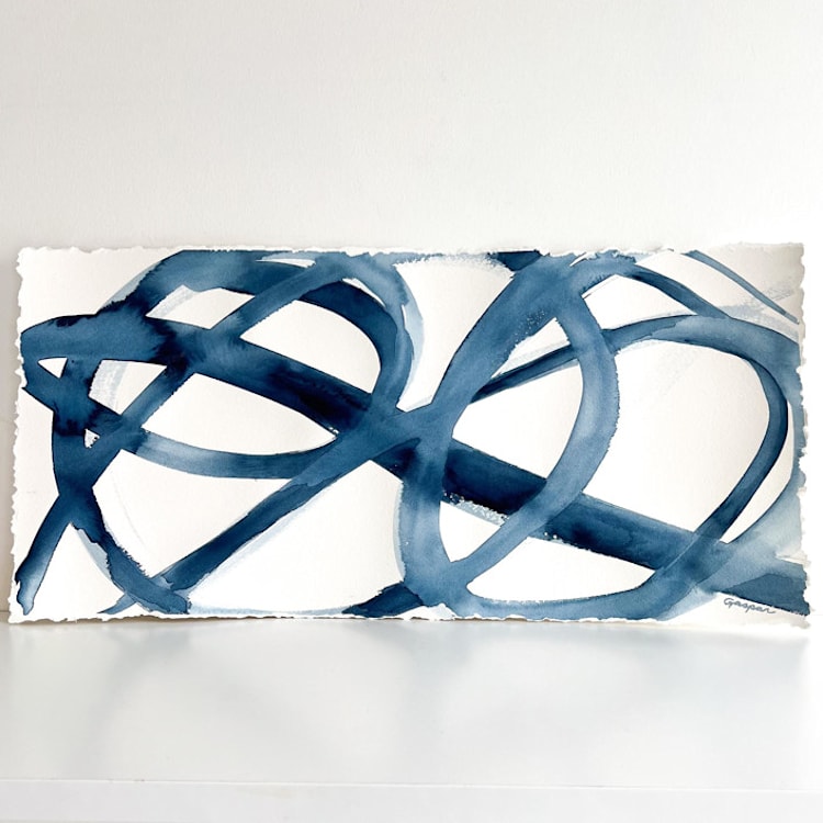 "Indigo Cell Landscape 4" - Original Painting in blue by Mary Gaspar