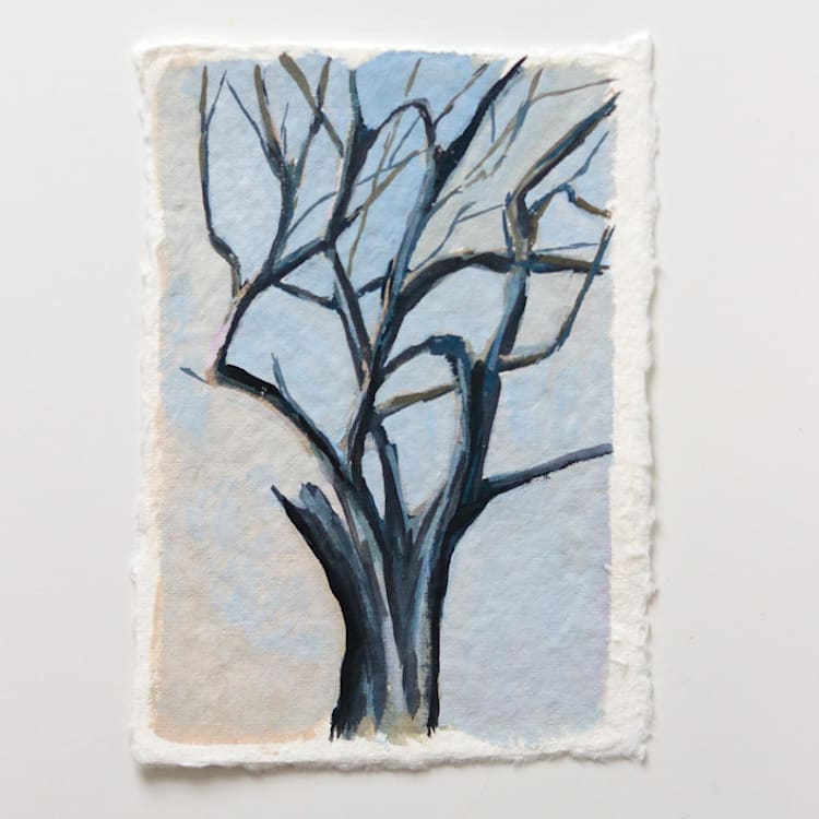 "Blue tree - small painting" - Original Painting in blue by Weronika Zubek