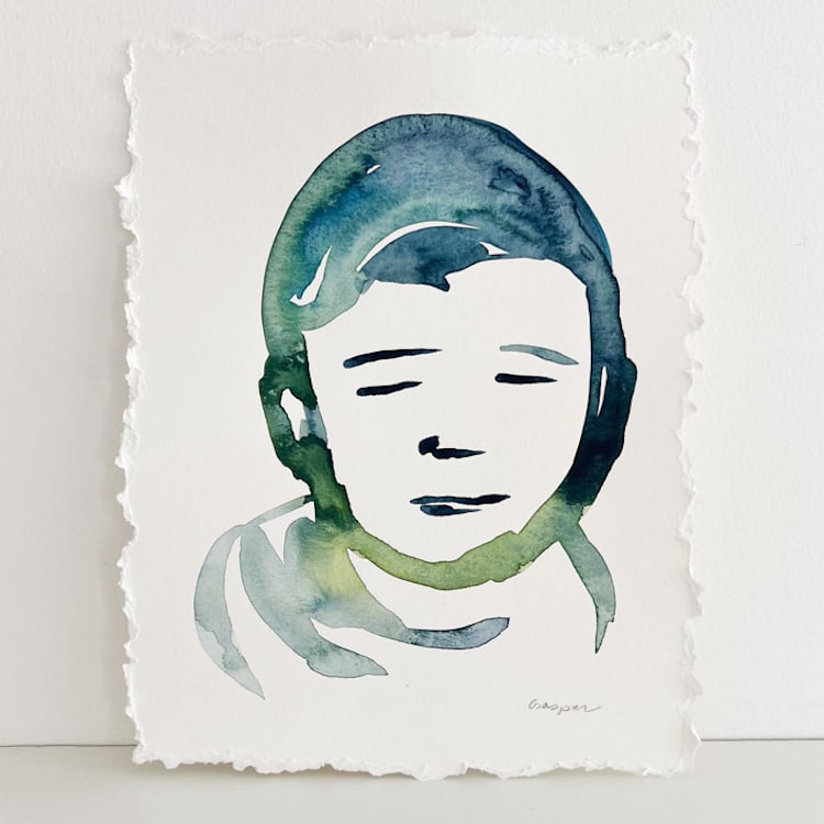 "Boy" - Original Painting in blue by Mary Gaspar