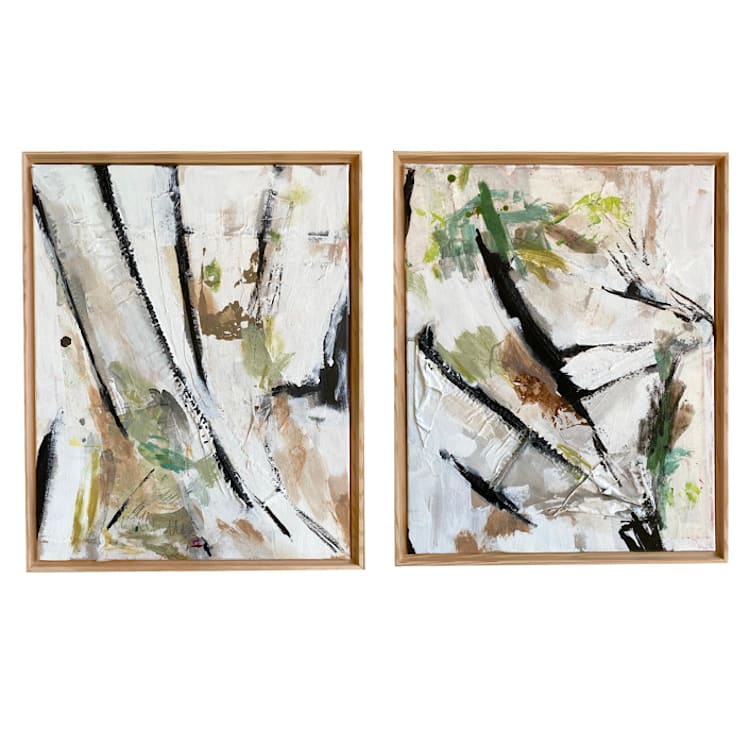 "Swaying Birch Pair" - Original Painting in white by Jessalin Beutler