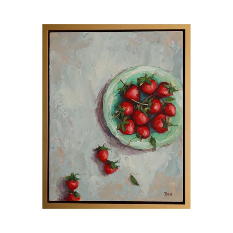 "Strawberries on a Plate" - Original Painting in red by Wendy Keller