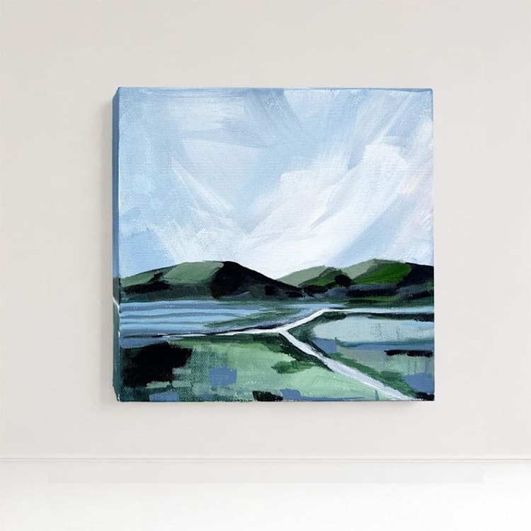"Blue Stripe Marsh" - Original Painting in blue by Green Barn Studio