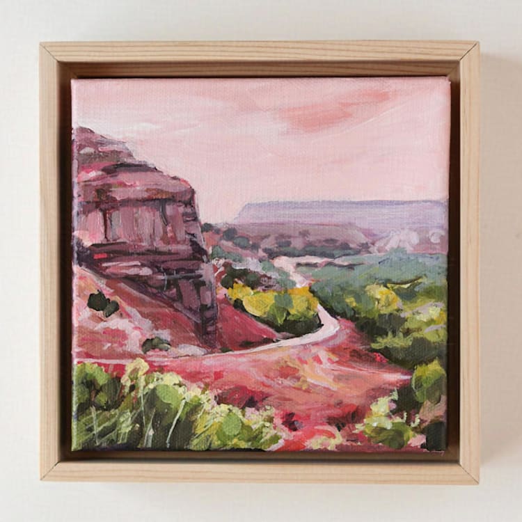 "Pink New Mexico landscape" - Original Painting in pink by Weronika Zubek