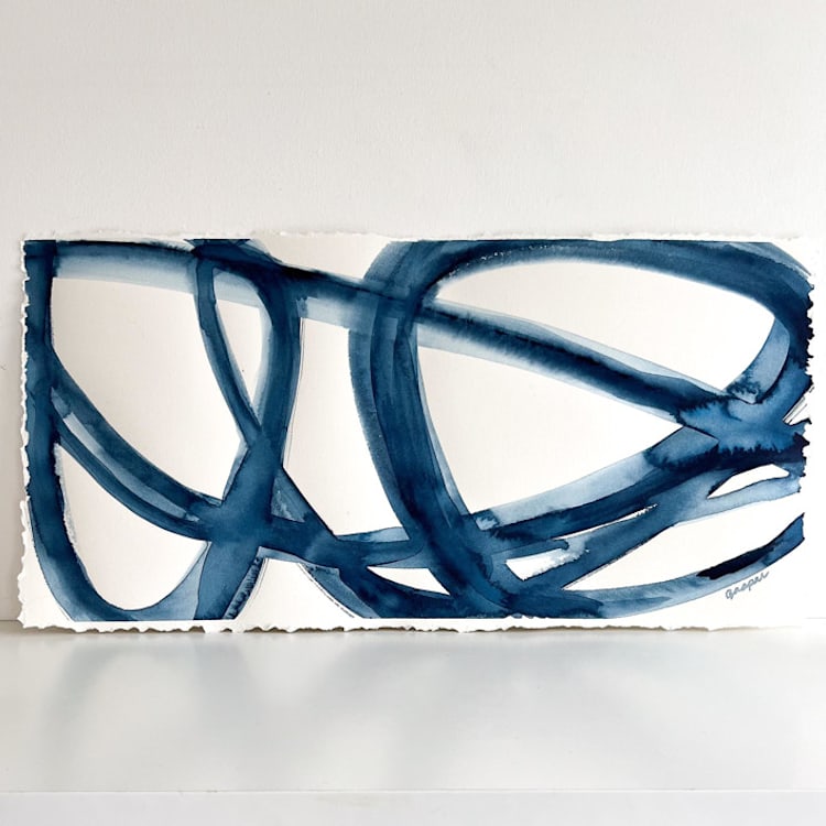 "Indigo Cell Landscape" - Original Painting in blue by Mary Gaspar