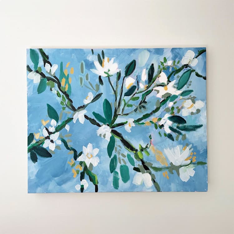 ""Floating Vineyard"- 24 x 36"- Original Painting" - Original Painting in blue by Green Barn Studio