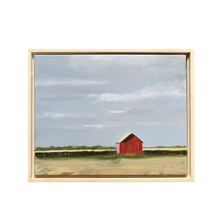 "Little Barn" - Original Painting in blue by Jen Tips