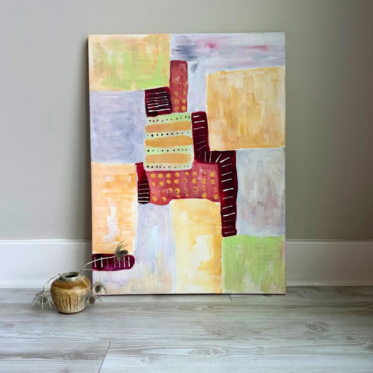 "Stitched Together" - Original Painting in beige by Summer Tali Hilty