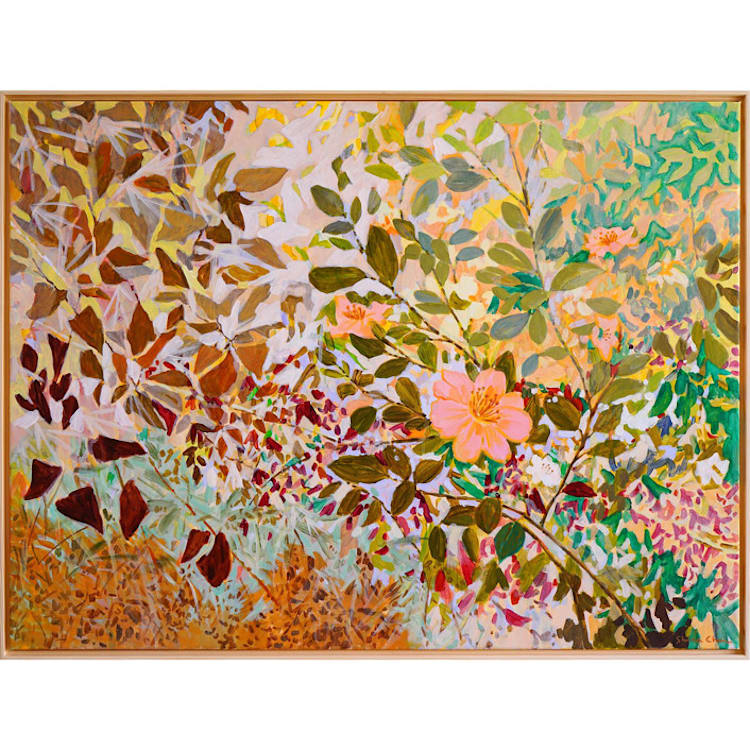 "Pink Blossom in Luminosity" - Original Painting in green by Shina Choi