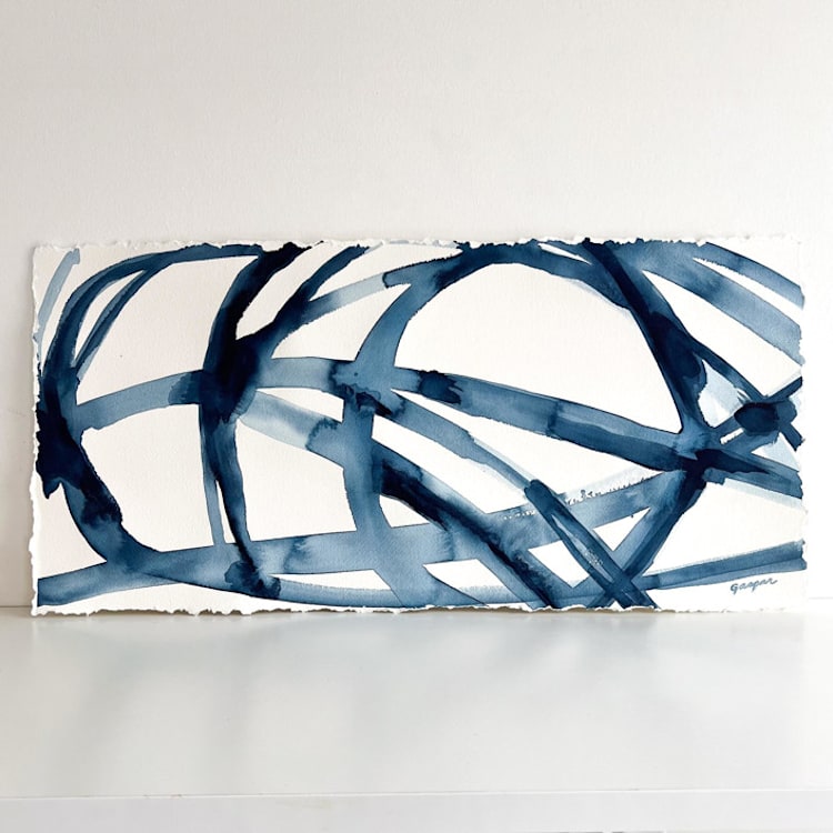 "Indigo Cell Landscape 3" - Original Painting in blue by Mary Gaspar