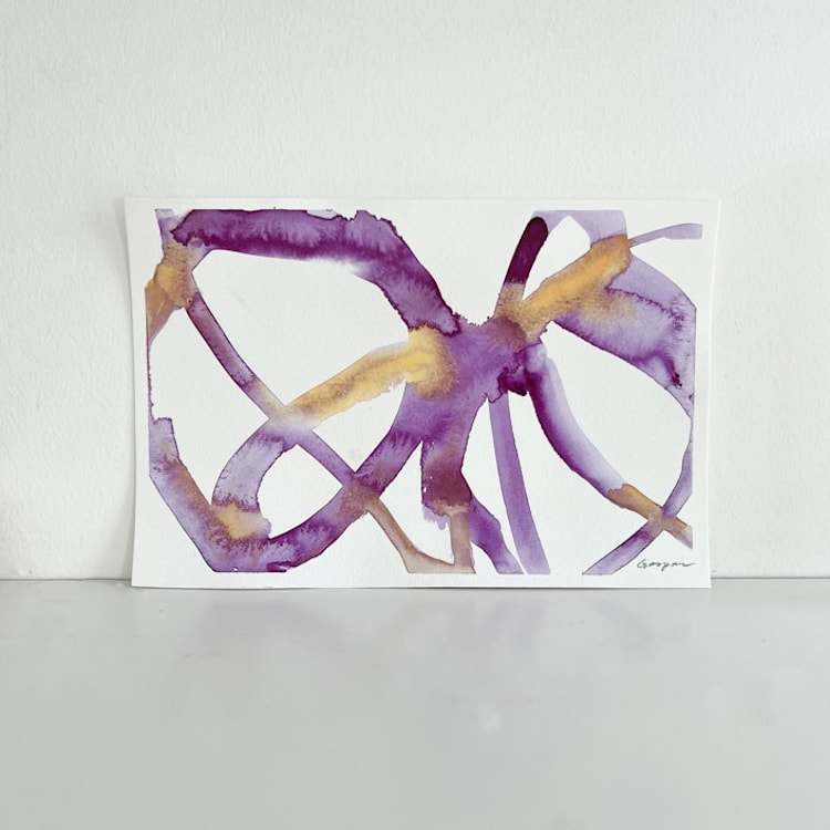 "Violet Gold Plant Cell" - Original Painting in purple by Mary Gaspar