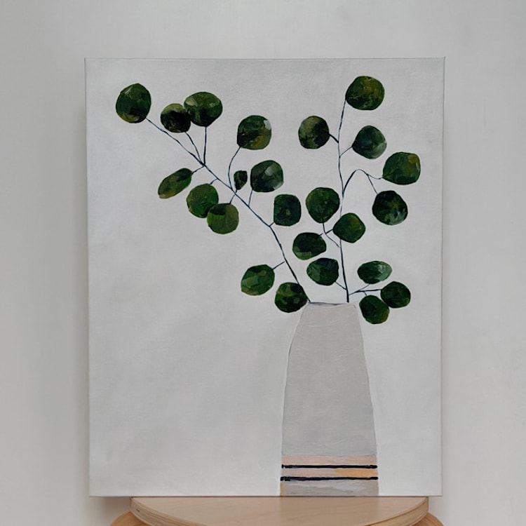 "Eucalyptus in Vase" - Original Painting in multicolor by Monica Loos
