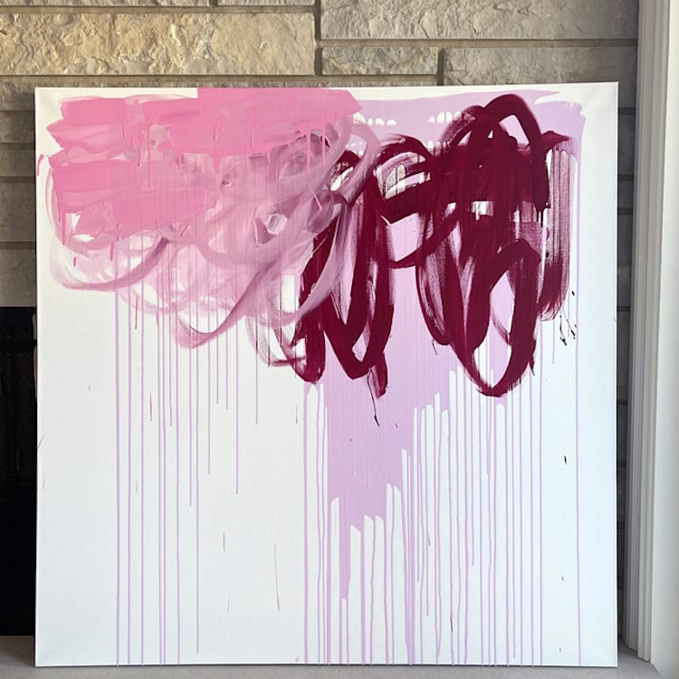 "missives, marmalade, and jazz" - Original Painting in pink by bari wieselman schulman