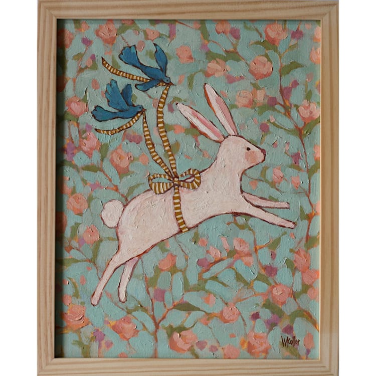 "Rabbit" - Original Painting in blue by Wendy Keller