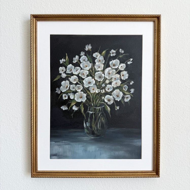 "White Anemones in Bloom" - Original Painting in multicolor by Sara Swanson
