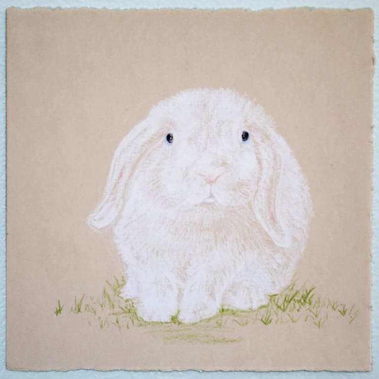 "Bunny Garden No. 1" - Original Painting in white by Janie Allen