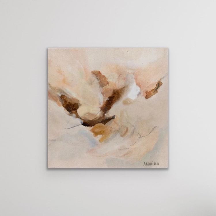 "AfterGlow (8″ X 8″)- Abstract Painting" - Original Painting in beige by Arohika Verma