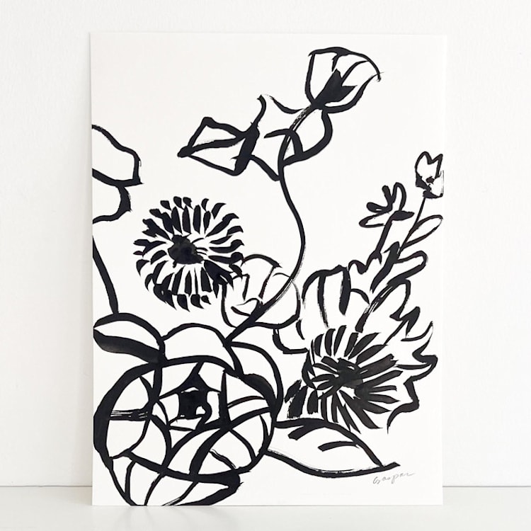 "Sumi Fleurs" - Original Painting in black by Mary Gaspar