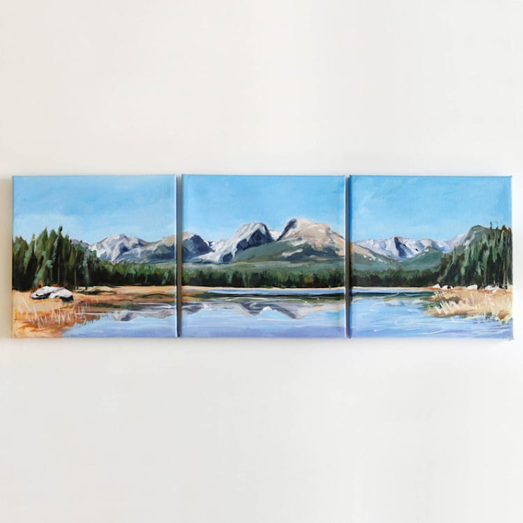 "Bierstadt Lake Set of 3 - 8"x8" Unframed Paintings" - Original Painting in blue by Weronika Zubek