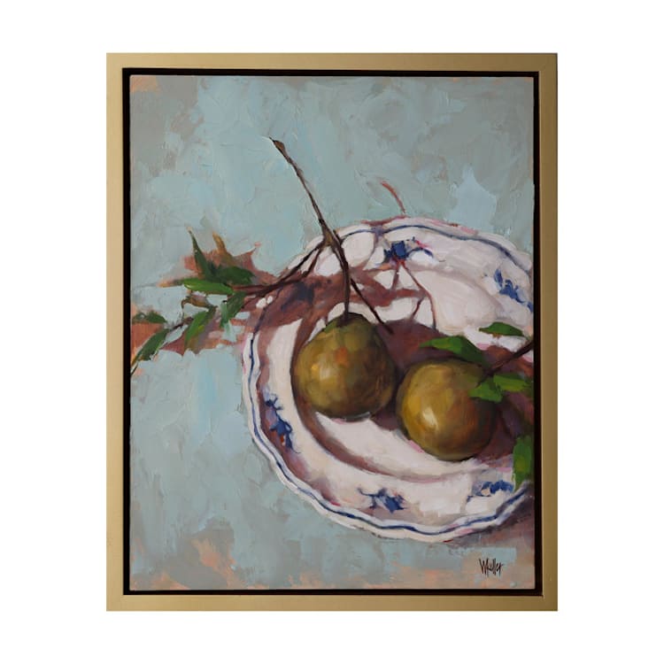 "Pears on a Plate" - Original Painting in green by Wendy Keller