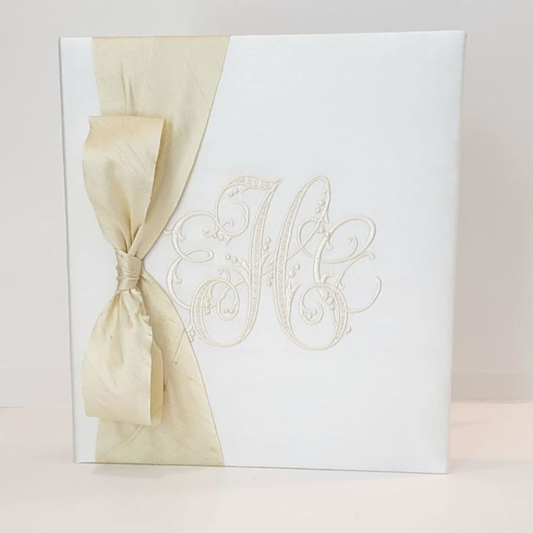 "Wedding Memory Book — Ivory Silk w/Silk Ribbon" - Wedding Albums and Scrapbooks in white by Annie May