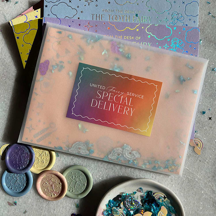 "Tooth Fairy Holographic Card Set of 6" - Bridesmaid Gifts in multicolorassorted-colors by Eva Tadros