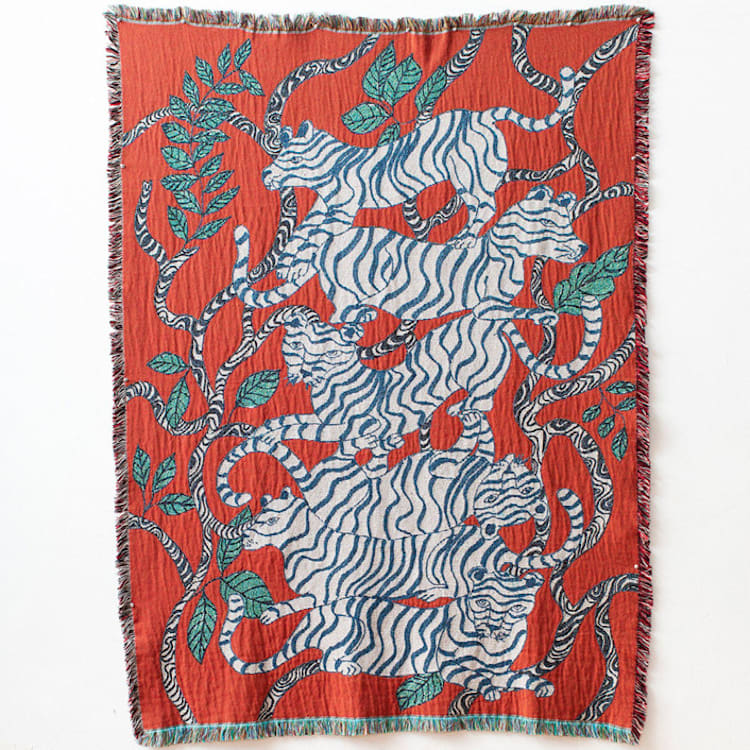 Red Tigers Blanket by Olivia Wendel