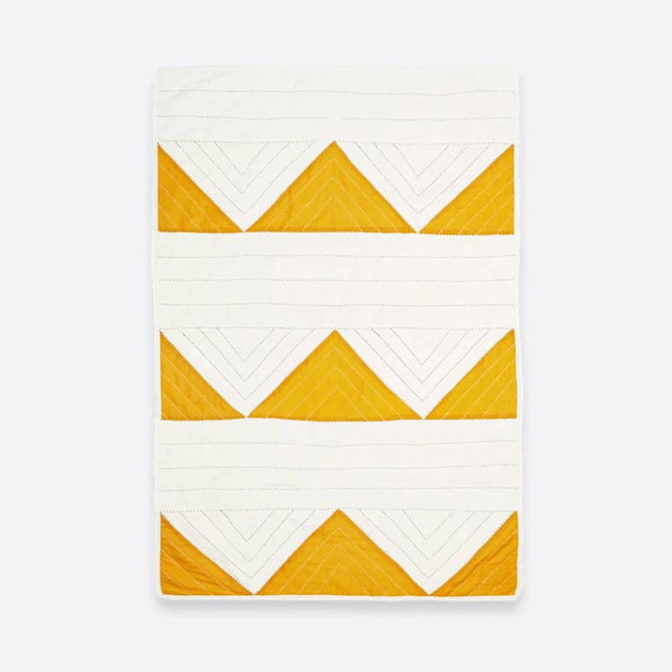 "Small Triangle Quilt Throw - Mustard" - Blankets and Throws in yellow by Anchal