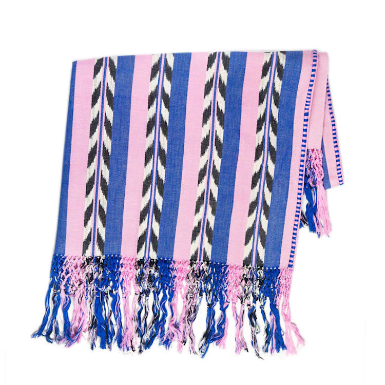 "Palm Ikat Blue and Pink Cotton Throw Blanket" - Blankets and Throws in pink by Archive New York