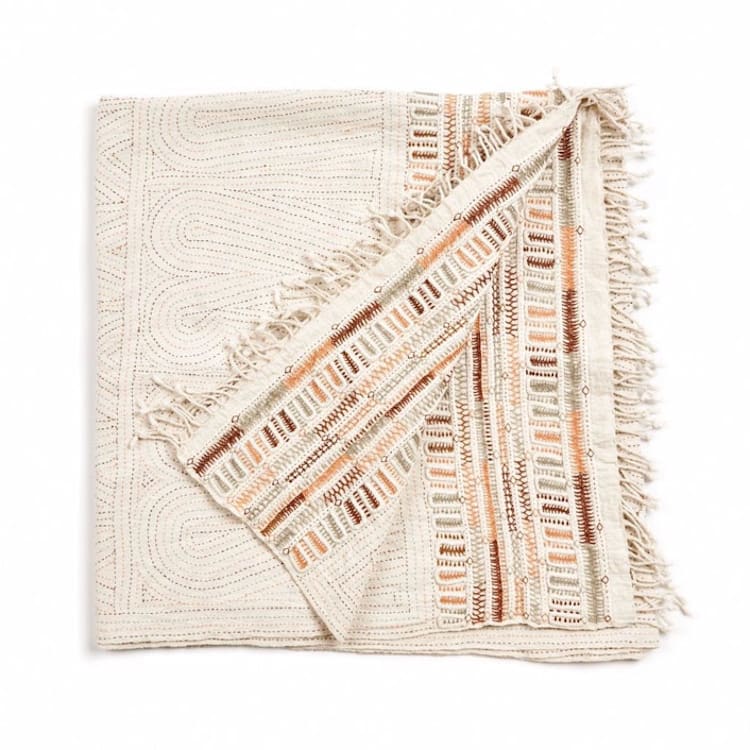 "Unah Coral Fully Hand Embroidered Throw" - Blankets and Throws in white by Anjali Purohit