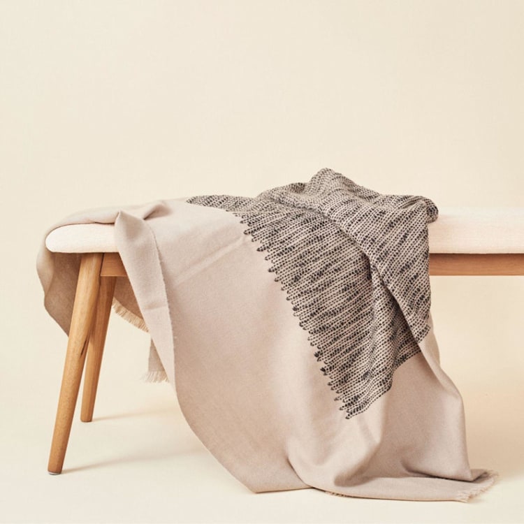 "Flo Brown Cream Handwoven Merino Throw" - Blankets and Throws in brown by Anjali Purohit