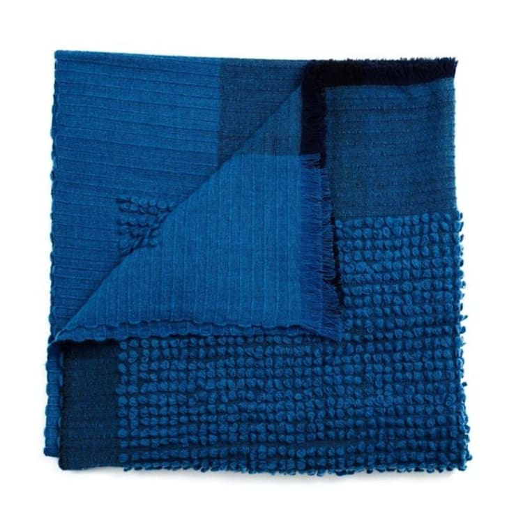 "Macaroon Midnight Dark Blue Plush Textured Handlom Throw" - Blankets and Throws in blue by Anjali Purohit