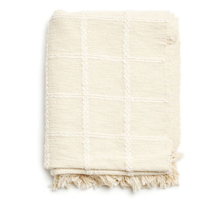 "Sea Shell White Handwoven Cotton Throw" - Blankets and Throws in white by Anjali Purohit