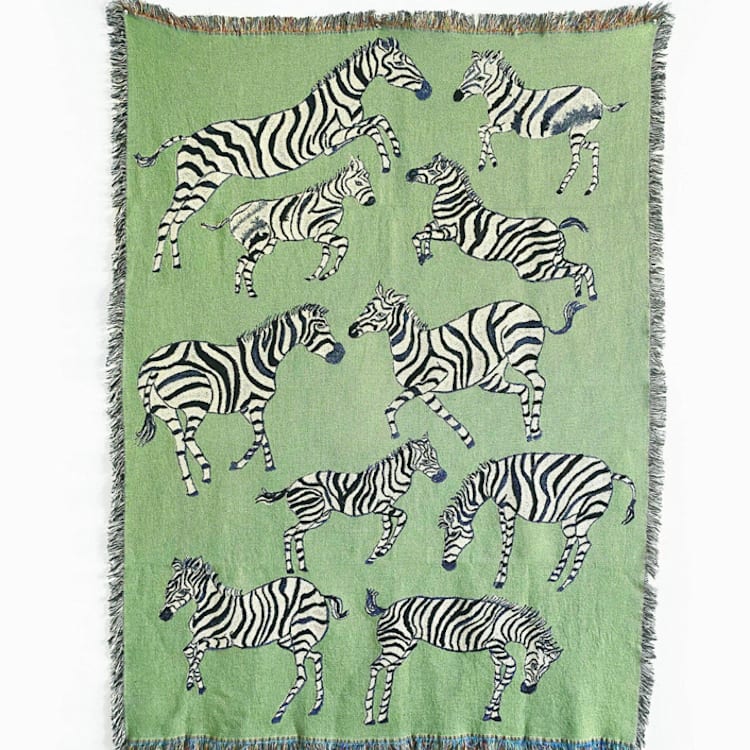 Green Zebras Blanket by Olivia Wendel