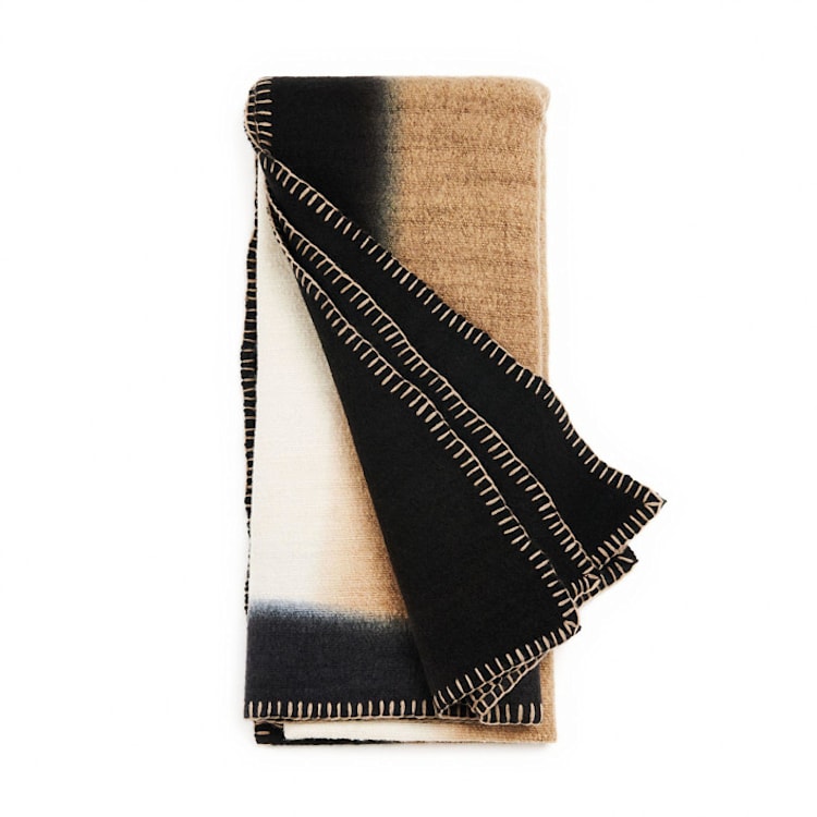 "Siro Brown And White Ombre Textured Throw In Hand Spun Merino And Hand Stitched Hem" - Blankets and Throws in brown by Anjali Purohit